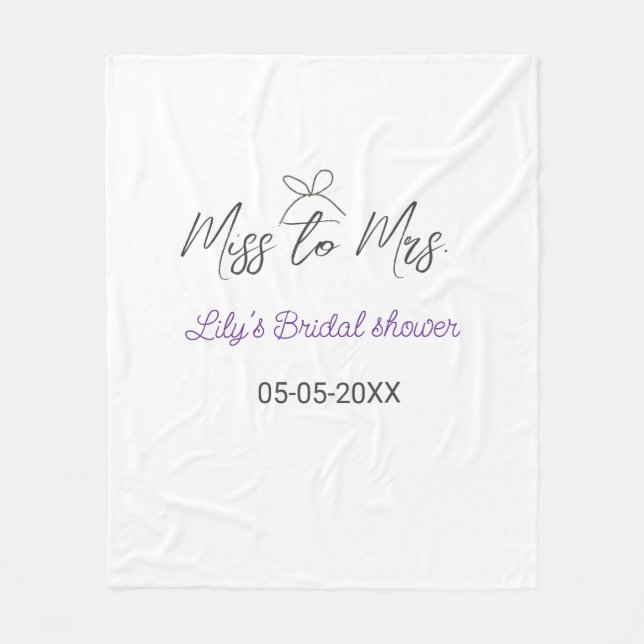 Miss till Mrs bröllopsfest add namn datum år båge Fleecefilt (Framsidan)