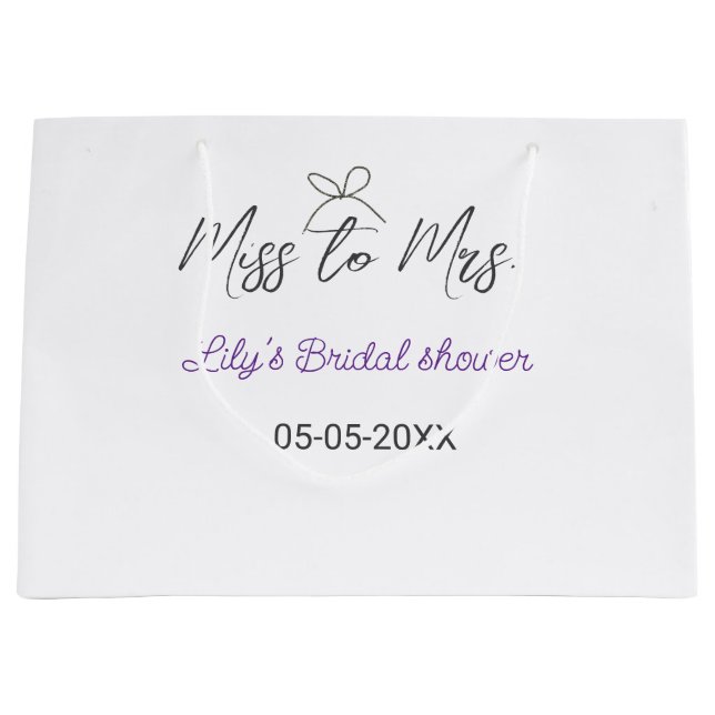 Miss till Mrs bröllopsfest add namn datum år bow (Framsidan)