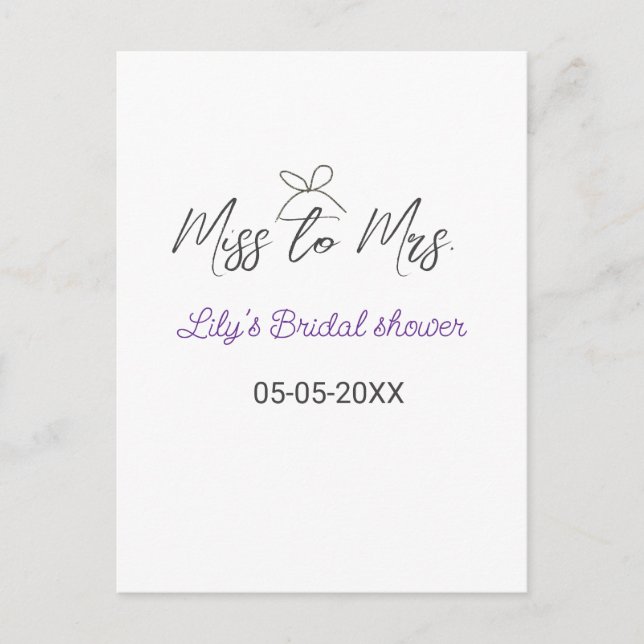 Miss till Mrs bröllopsfest lägg till namn datum år Vykort (Framsida)