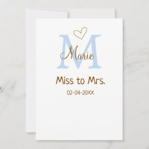MISS TILL MRS. BRUDKVÄLLSKAP MONOGRAM HJÄRTA NAMN INBJUDNINGAR