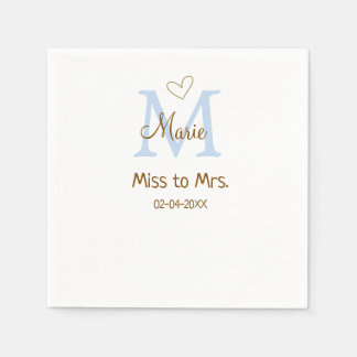 MISS TILL MRS. BRUDKVÄLLSKAP MONOGRAM HJÄRTA NAMN PAPPERSSERVETT