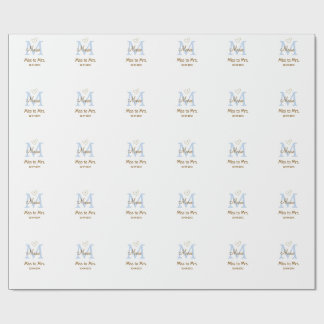 MISS TILL MRS. BRUDKVÄLLSKOMMA MONOGRAM HJÄRTA NAM PRESENTPAPPER
