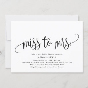 Miss till Mrs Calligraphy Black/White Möhippa Inbjudningar