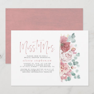 Miss till Mrs Dusty Rosa Blommigt Möhippa Inbjudningar