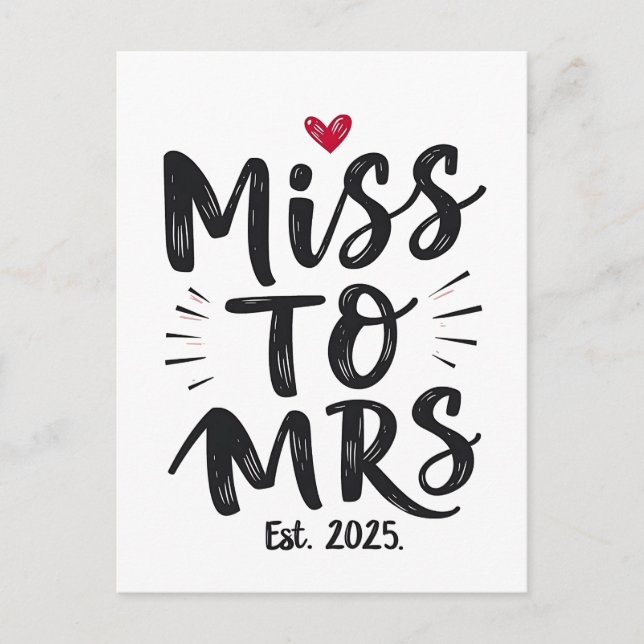 Miss till mrs Est. 2025 Giftermål-Make par Vykort (Framsida)