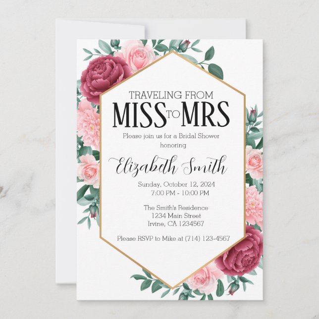 Miss till mrs Inbjudningskort för möhippan Templat (Framsida)