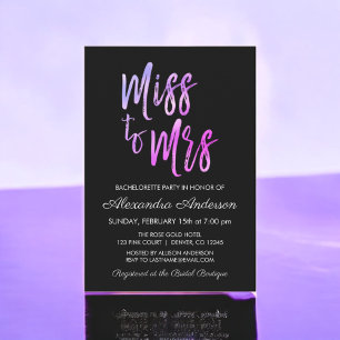 Miss till Mrs Lila Rosa Bachelorette Party Inbjudningar