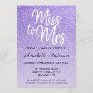 Miss till Mrs Lila Violet Glitter Möhippa Inbjudningar