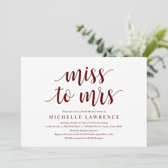 Miss till Mrs, Modern Inbjudningskort för möhippan (Stående Fram)