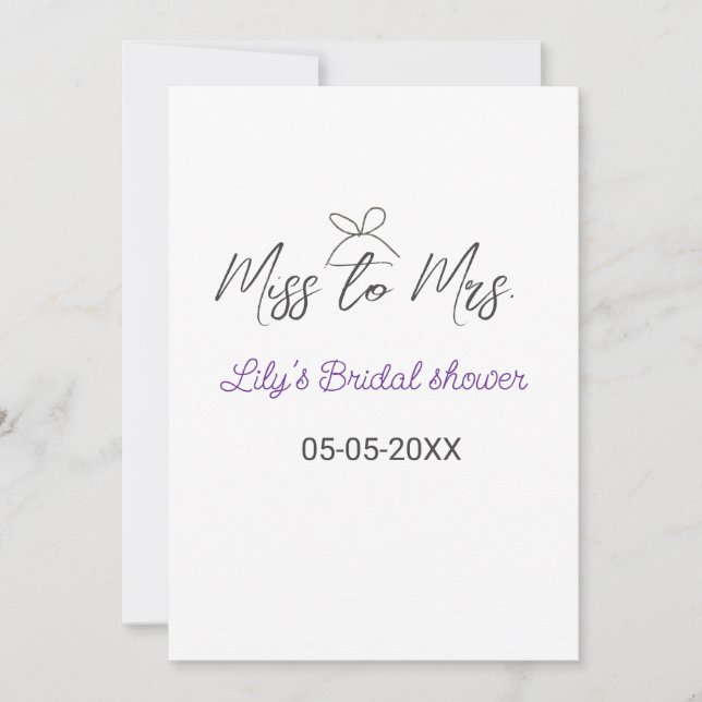 Miss till Mrs möhippa lägg till namn datumårsbåge Inbjudningar (Framsida)