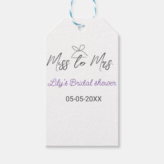 Miss till Mrs möhippa lägg till namn datumårsbåge Presentetikett (Framsidan)