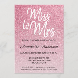 Miss till Mrs Rosa Glitter Chic Möhippa Inbjudningar
