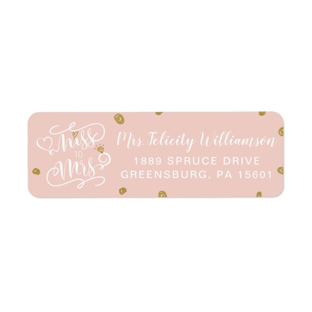 Miss till Mrs. | Rosa Guld Glitter Heart Ring Bröl Returadress Etikett (Framsidan)