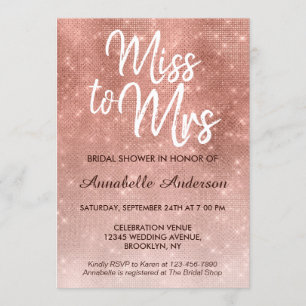 Miss till Mrs Rosa ros Guld Shimmer Möhippa Inbjudningar