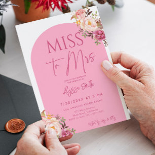 Miss till Mrs Shock rosa Blommigt Möhippa Inbjudningar