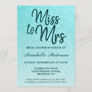Miss till Teal Grönt Glitter Glam Möhippa Inbjudningar