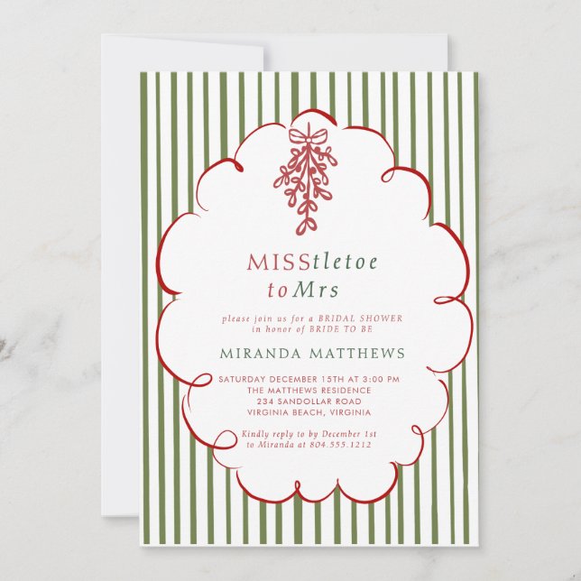 Miss-tletoe till Mrs. Christmas Bröllopsdusch  Inbjudningar (Framsida)