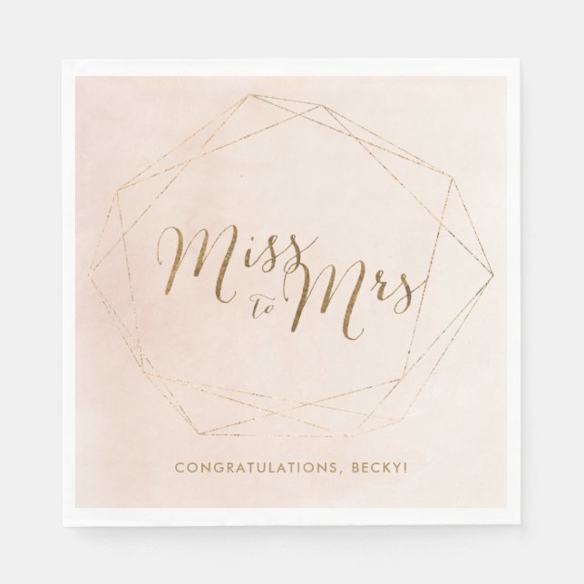 Miss to Mrs Rosa Guld Bröllopsdusch Servetter (Framsidan)