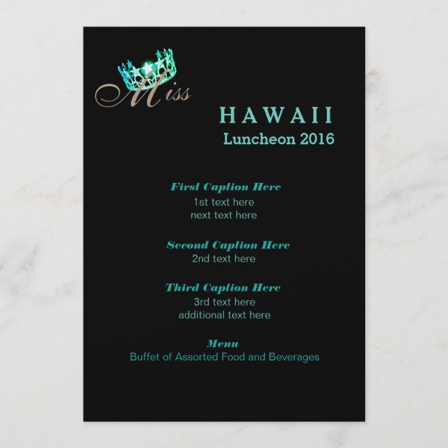 Miss USA Black Shimmer Luncheon Program Card (Framsida)