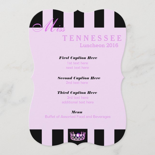 Miss USA Orchid Black Rand Luncheon-programkort Meny (Framsida)