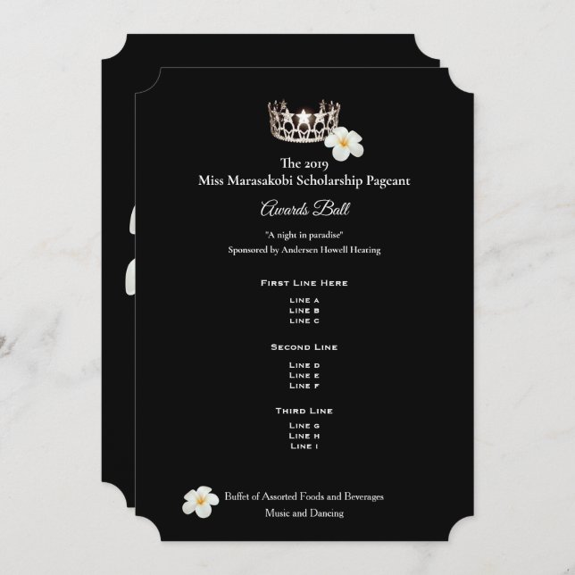 Miss USA Silver Crwn Plumeria Awards Boll Prgm Inbjudningar (Fram/baksida)