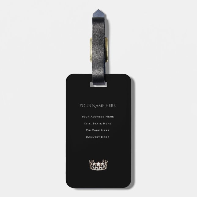 Miss USA Silver Krona Luggage Tag-Lodrät Bagagebricka (Baksidan Lodrät)