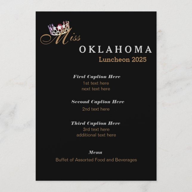 Miss USA stil Black Shimmer Luncheon-programkort Meny (Framsida)