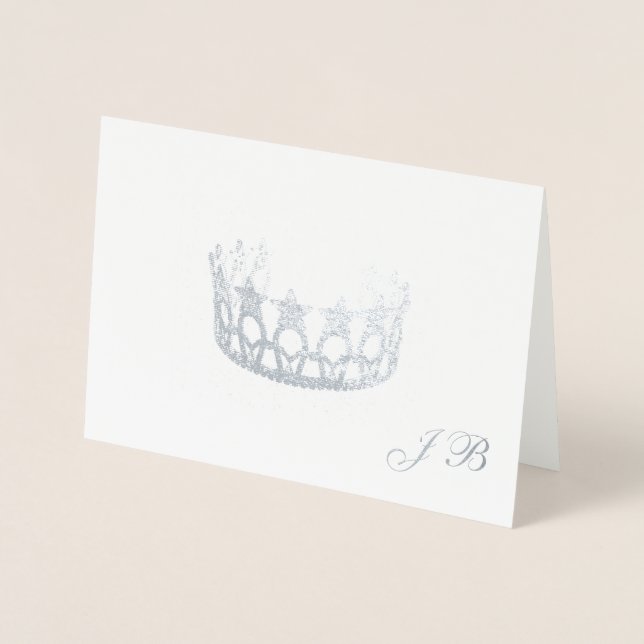 Miss USA Stil Silver Foil Krona & Monogram Card Folierat Kort (Framsida)