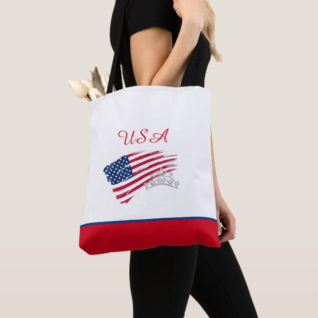Miss USA US Skönhetstävling Silver Krona Tote Bag- Tygkasse (Närbild)