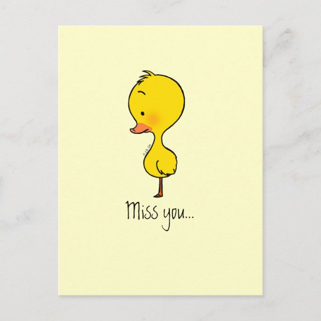 Miss You Anka Card - Hand plockade Illustration Vykort (Framsida)