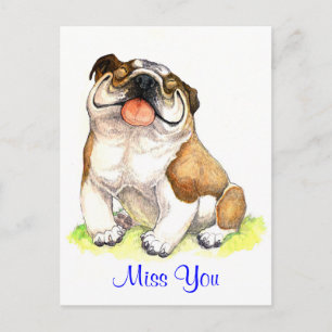 Miss You Bulldog Puppy Hund Hälsning vykort