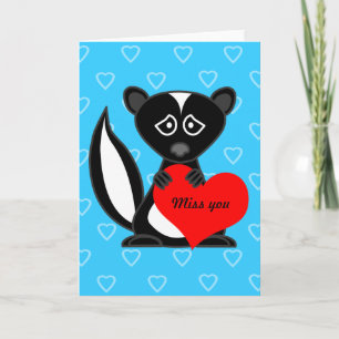Miss You Card - Cute Tecknad Skunk Holding Heart Kort