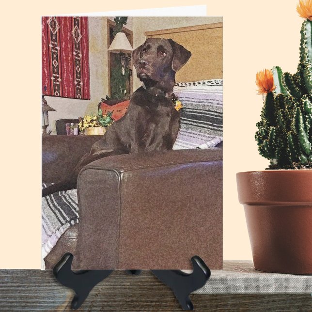 Miss You Chocolate Labrador Retriever på stol Kort (Skapare uppladdad)