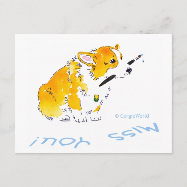 Miss You Corgi vycard Vykort (Framsida)