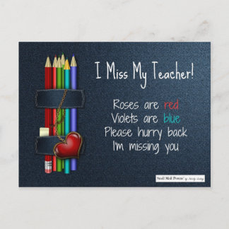 Miss You Dikt för lärare från Student Vykort