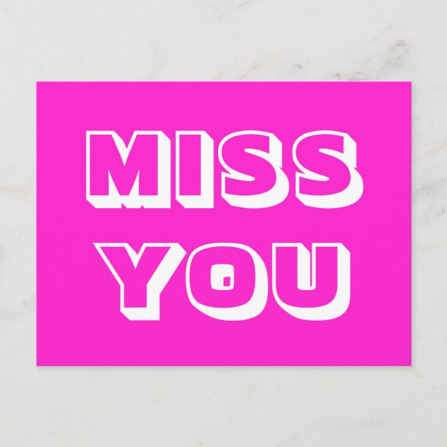 Miss You, hettens magenta, vit modern djärv Vykort (Framsida)