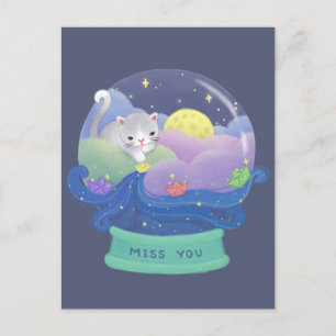 Miss You: Katt och Pappra båtar Vykort