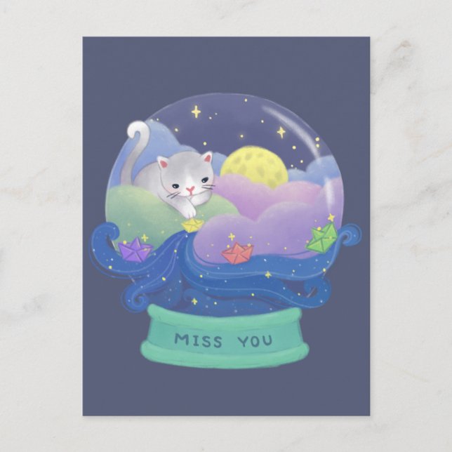 Miss You: Katt och Pappra båtar Vykort (Framsida)