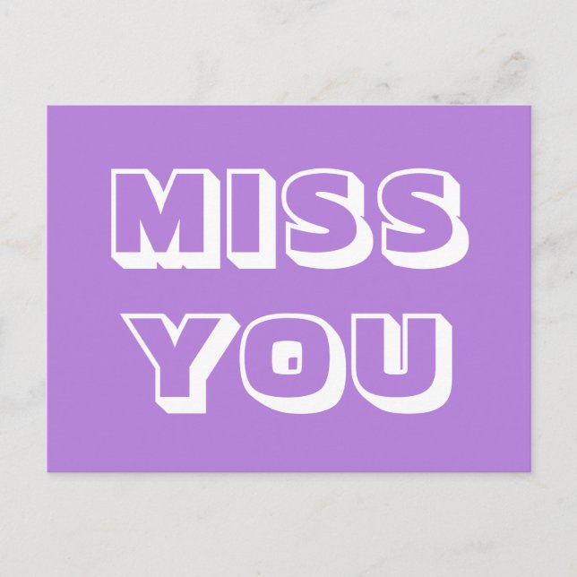 Miss You, lavender, vit modern fetstil Vykort (Framsida)