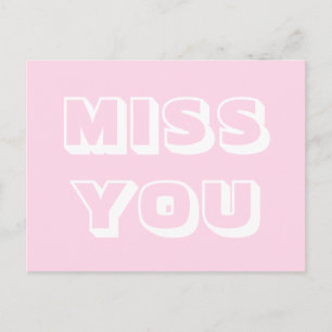 Miss You, ljus rosa, vit, modern, fet Vykort