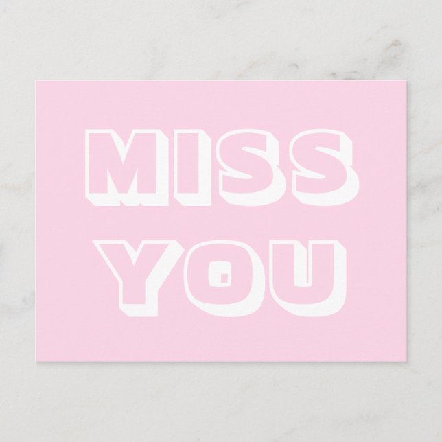 Miss You, ljus rosa, vit, modern, fet Vykort (Framsida)