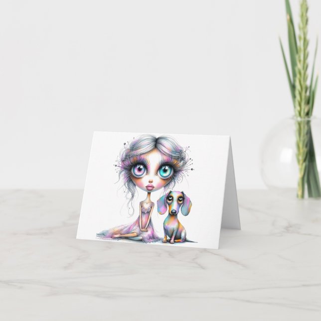 Miss You Pastel Dachshund Card Kort (Framsida)