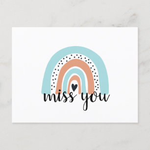 Miss You Rainbow Heart Blue Peach Vykort