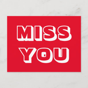 Miss You, rött, modernt, fetstil Vykort