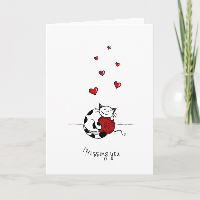 Miss you / Saknar du kort - Cute card med garn (Framsida)