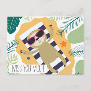 Miss You Sloth Vacation Beach Bassäng Vykort