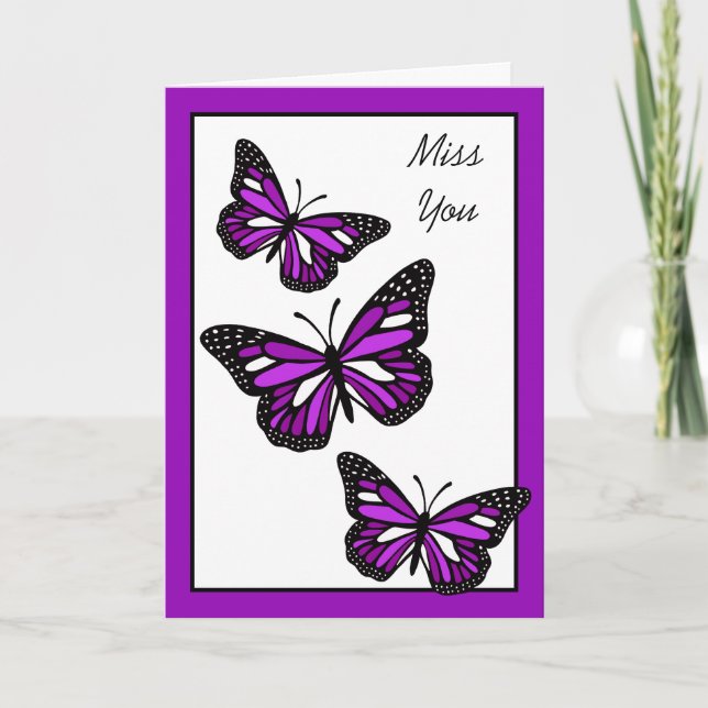 Miss You, Söt Butterflies Card Kort (Framsida)