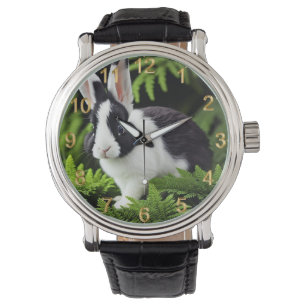 Misshuvud, svartvit bunny. armbandsur