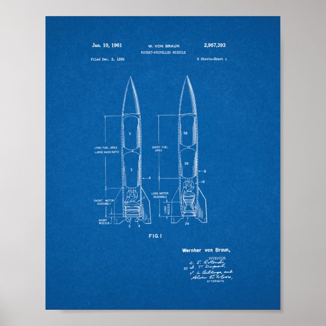 Missilpatent med raketframdrivning - Blåavtryck Poster (Framsidan)