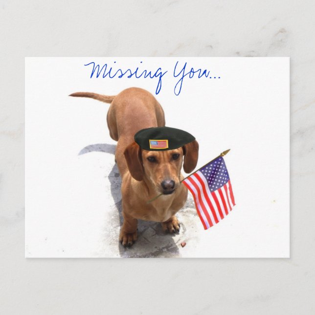 MIssing you Patriotic dachshund Postcard Vykort (Framsida)